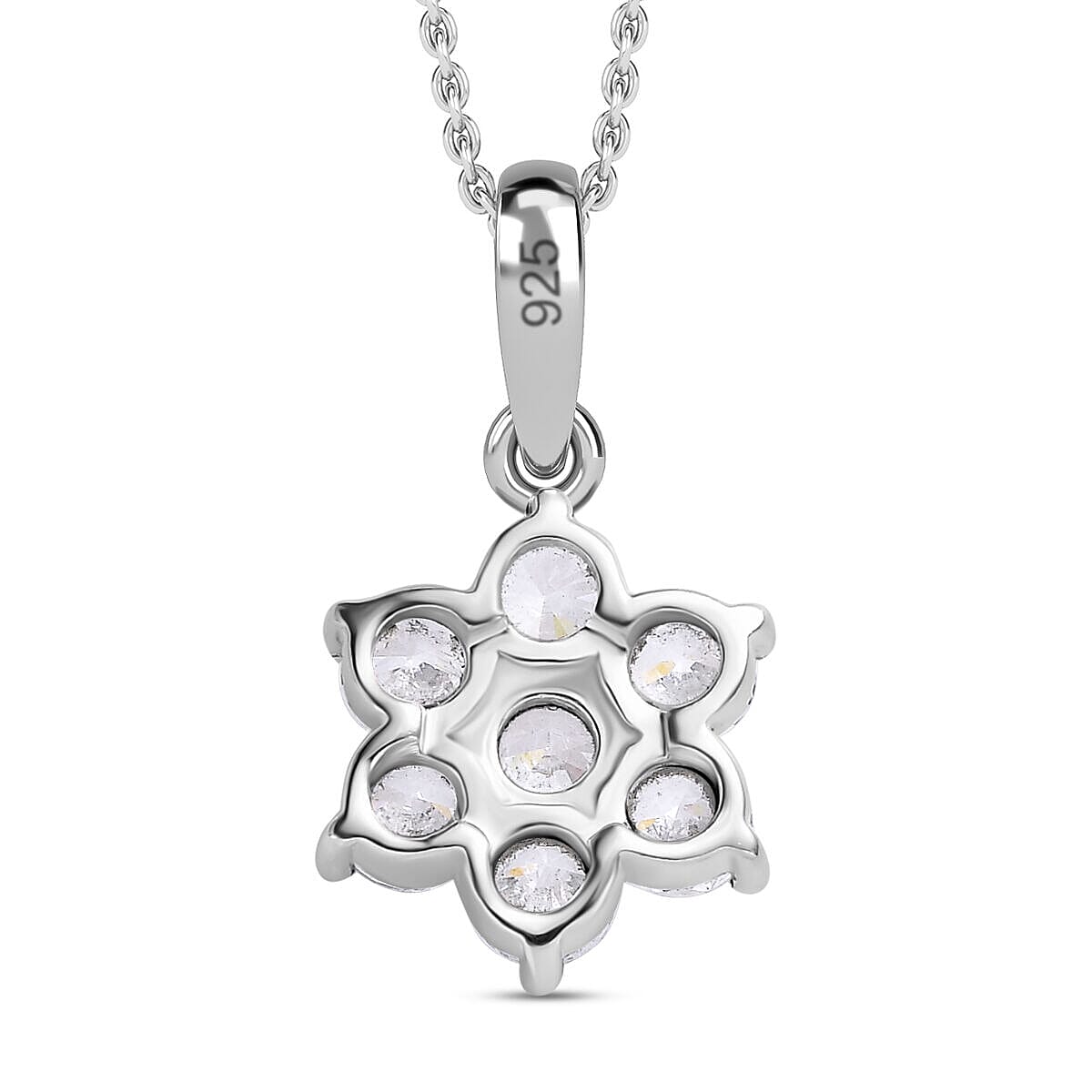 NY Closeout - Simulated Diamond Cluster Floral Pendant Sterling Silver  (Size - 20)