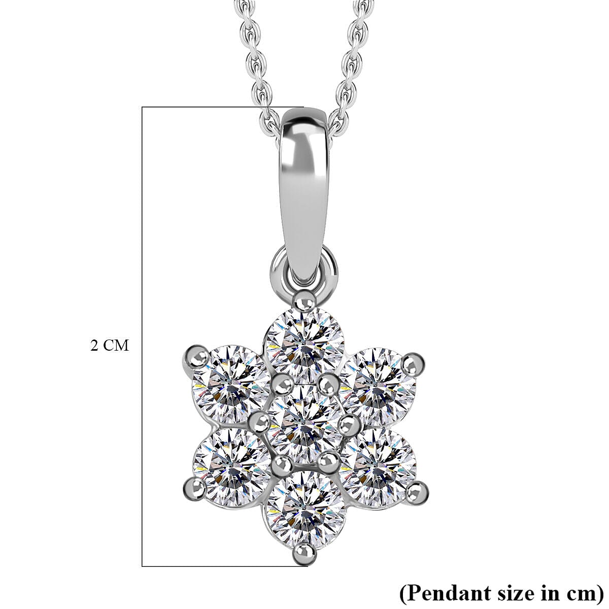 NY Closeout - Simulated Diamond Cluster Floral Pendant Sterling Silver  (Size - 20)
