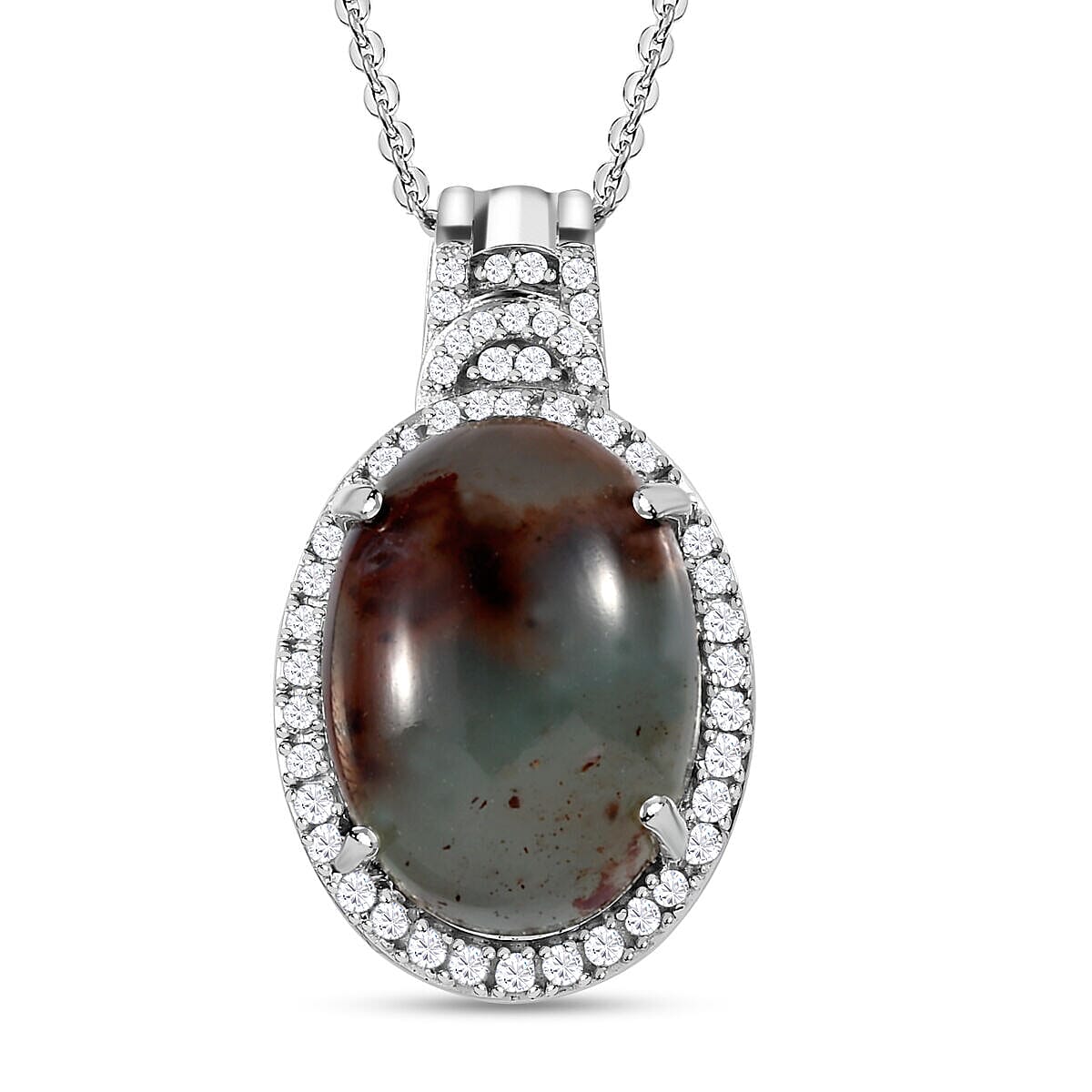 Zimbaprase and Natural Zircon Pendant with Chain (Size-20) in Platinum Overlay Sterling Silver 15.83 Ct.