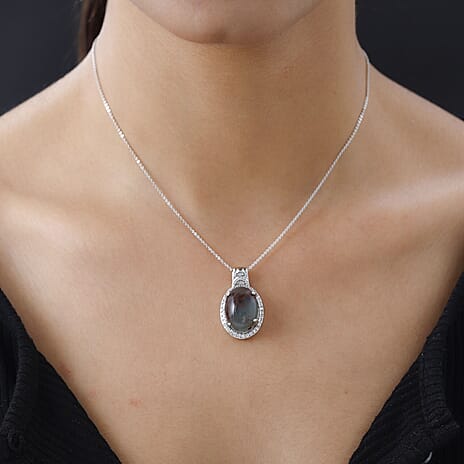 Zimbaprase and Natural Zircon Pendant with Chain (Size-20) in Platinum Overlay Sterling Silver 15.83 Ct.