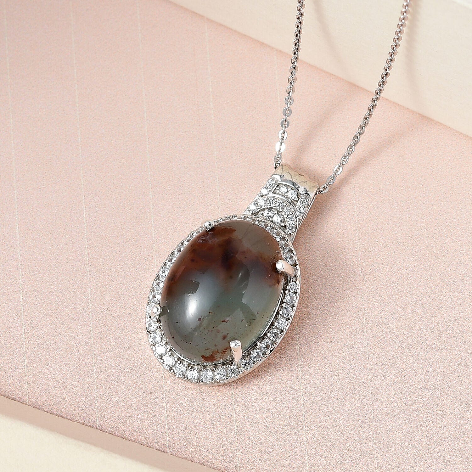 Zimbaprase and Natural Zircon Pendant with Chain (Size-20) in Platinum Overlay Sterling Silver 15.83 Ct.