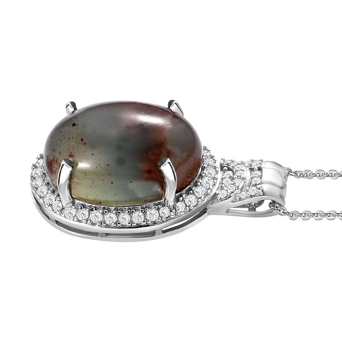 Zimbaprase and Natural Zircon Pendant with Chain (Size-20) in Platinum Overlay Sterling Silver 15.83 Ct.