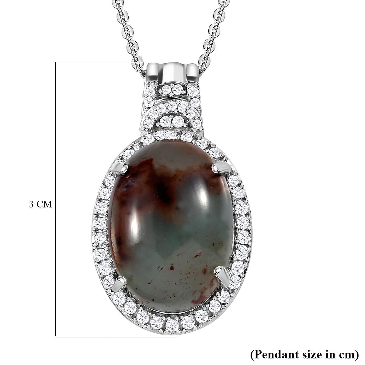 Zimbaprase and Natural Zircon Pendant with Chain (Size-20) in Platinum Overlay Sterling Silver 15.83 Ct.