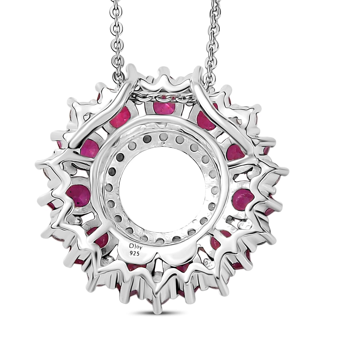 African Ruby & White Zircon Pendant with Chain (Size 20) in Rhodium Overlay Sterling Silver 3.15 Ct.
