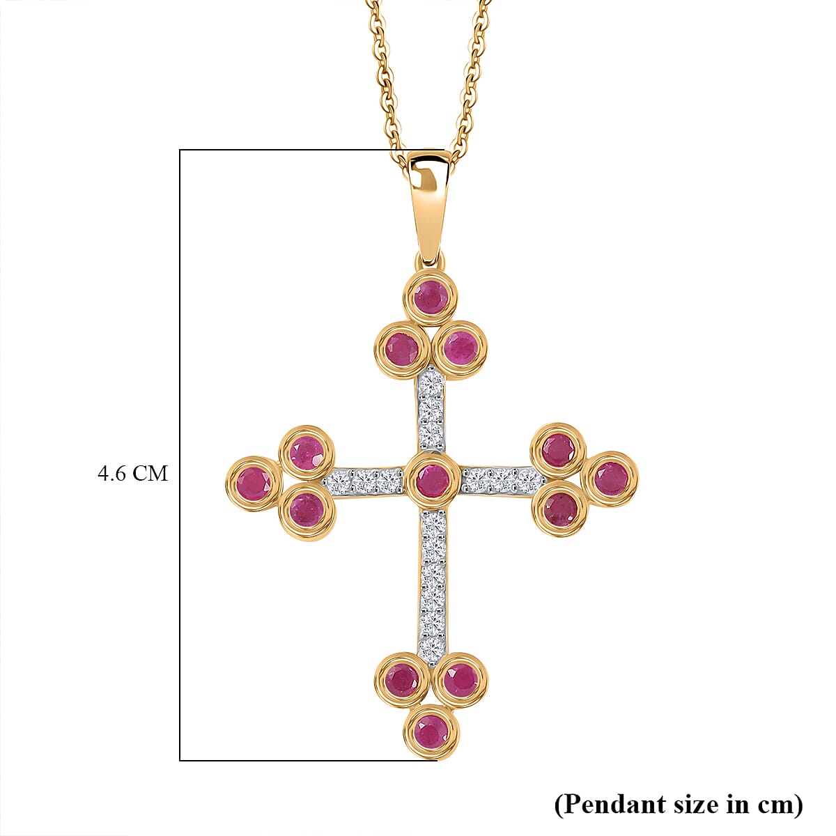 African Ruby & White Zircon Pendant with Chain (Size 20) in 14K Yellow Gold Plated 2.50 Ct, Silver Wt. 5.52 Gms.