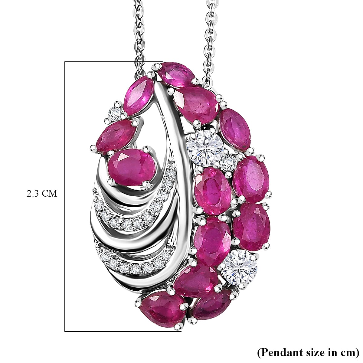 African Ruby, & Zircon Pendant with Chain (Size 20) in Rhodium Overlay Sterling Silver African Ruby, & Zircon Pendant with Chain (Size 20) in Rhodium Overlay Sterling Silver