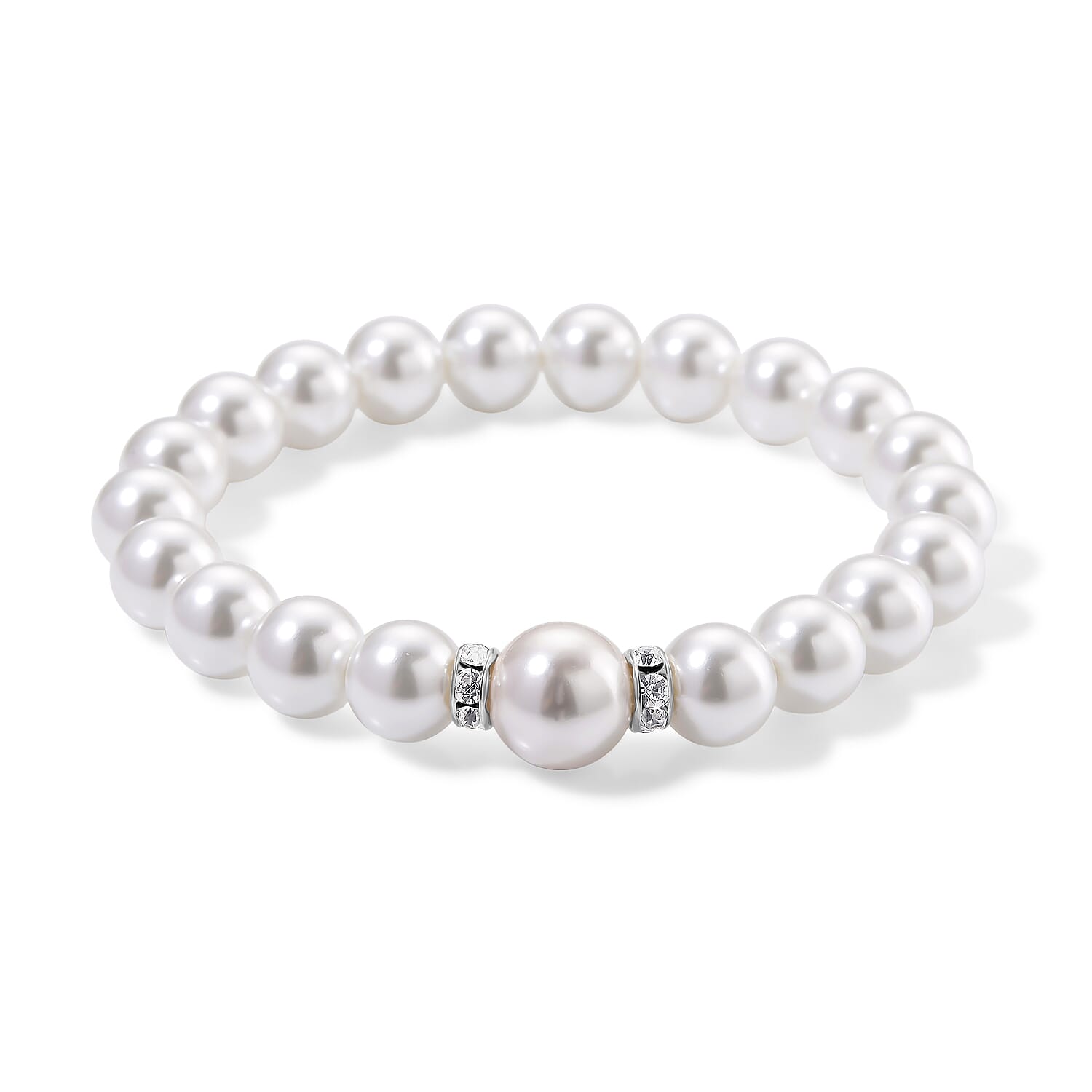 2 Piece Set - White Shell Pearl & Austrian White Crystal Earring with Hook & Strechable Bracelet (Size - 7.5) 169.00 Ct.