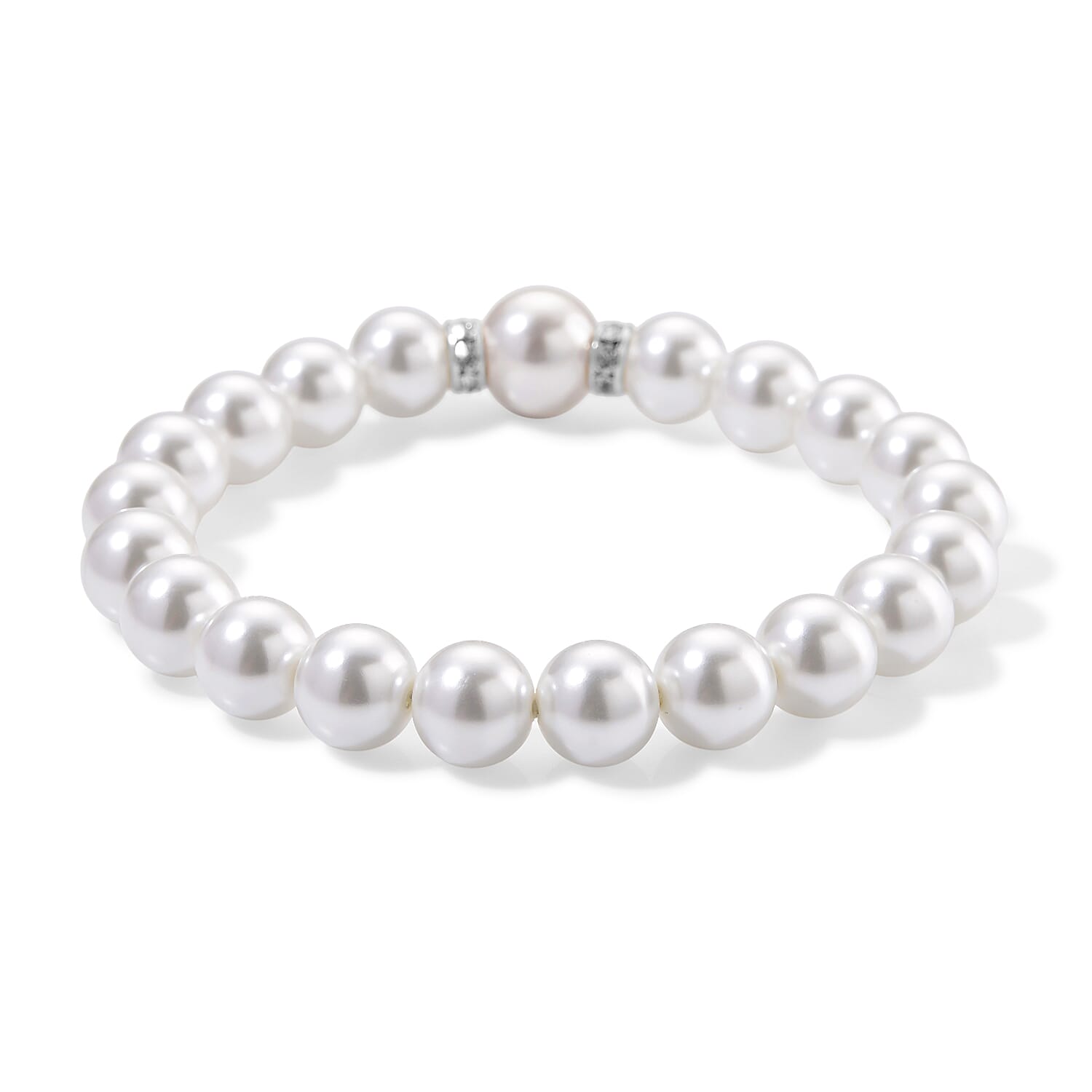 2 Piece Set - White Shell Pearl & Austrian White Crystal Earring with Hook & Strechable Bracelet (Size - 7.5) 169.00 Ct.