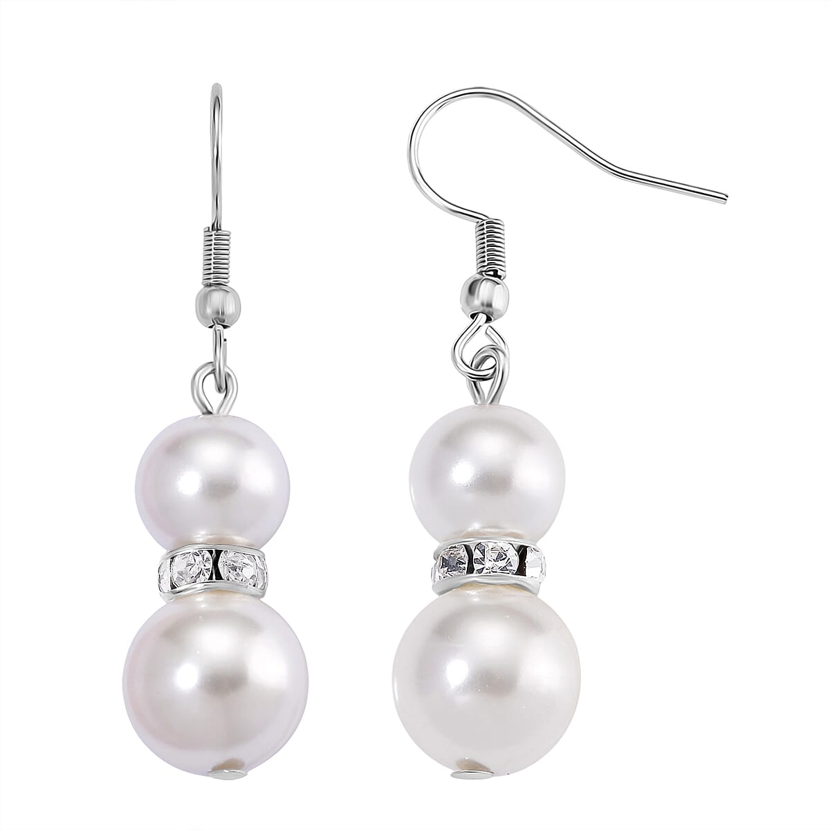 2 Piece Set - White Shell Pearl & Austrian White Crystal Earring with Hook & Strechable Bracelet (Size - 7.5) 169.00 Ct.
