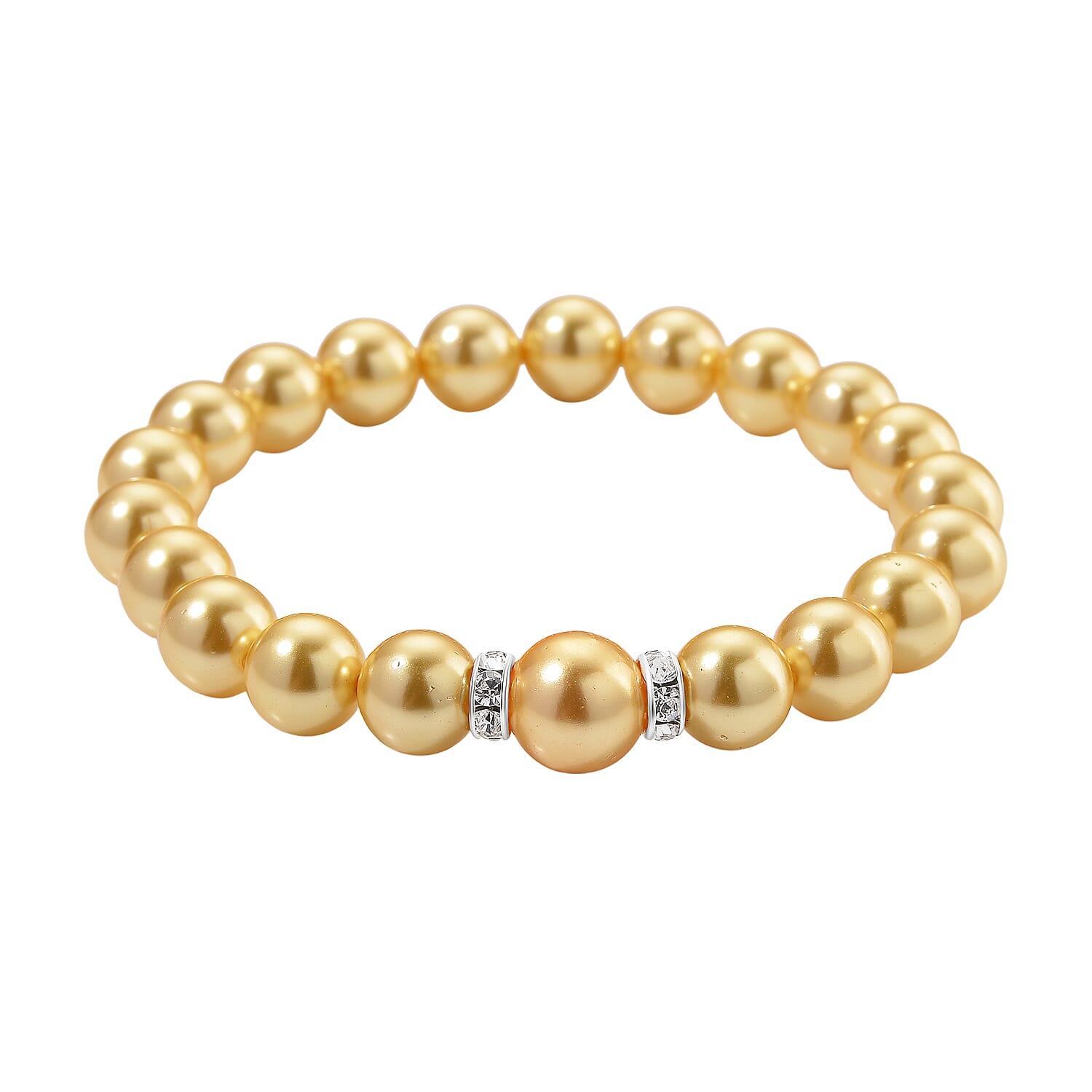 2 Piece Set - Golden Shell Pearl & Austrian White Crystal Earring with Hook & Strechable Bracelet (Size - 7.5) 169.00 Ct.