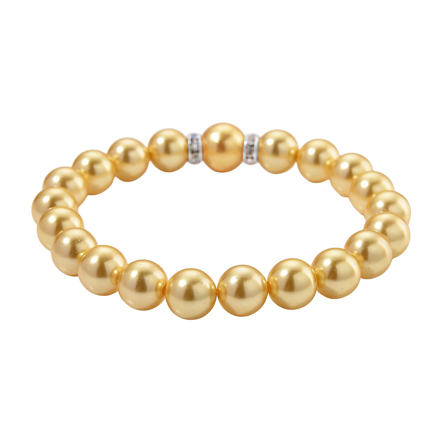 2 Piece Set - Golden Shell Pearl & Austrian White Crystal Earring with Hook & Strechable Bracelet (Size - 7.5) 169.00 Ct.