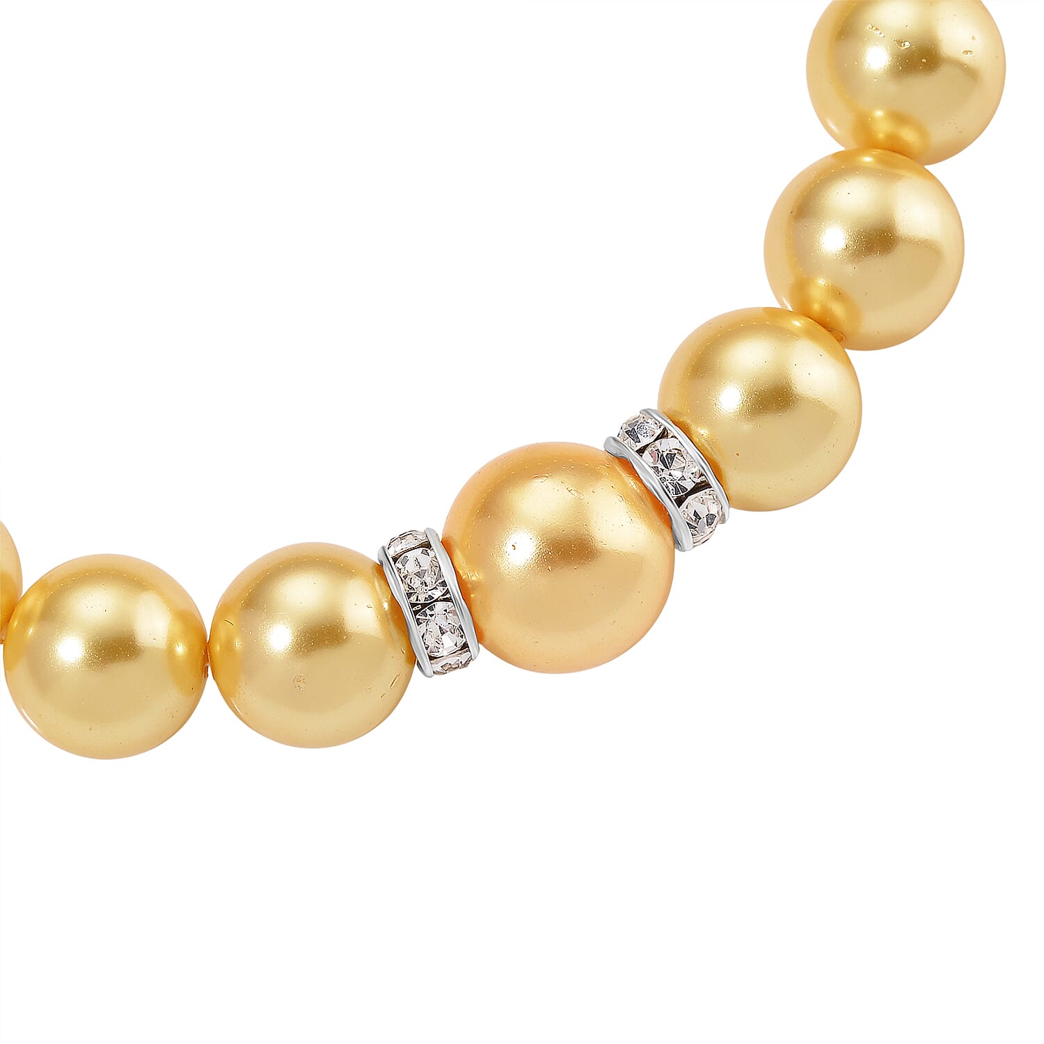 2 Piece Set - Golden Shell Pearl & Austrian White Crystal Earring with Hook & Strechable Bracelet (Size - 7.5) 169.00 Ct.