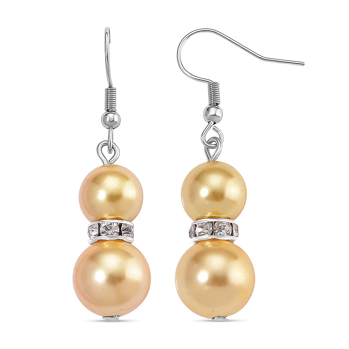 2 Piece Set - Golden Shell Pearl & Austrian White Crystal Earring with Hook & Strechable Bracelet (Size - 7.5) 169.00 Ct.