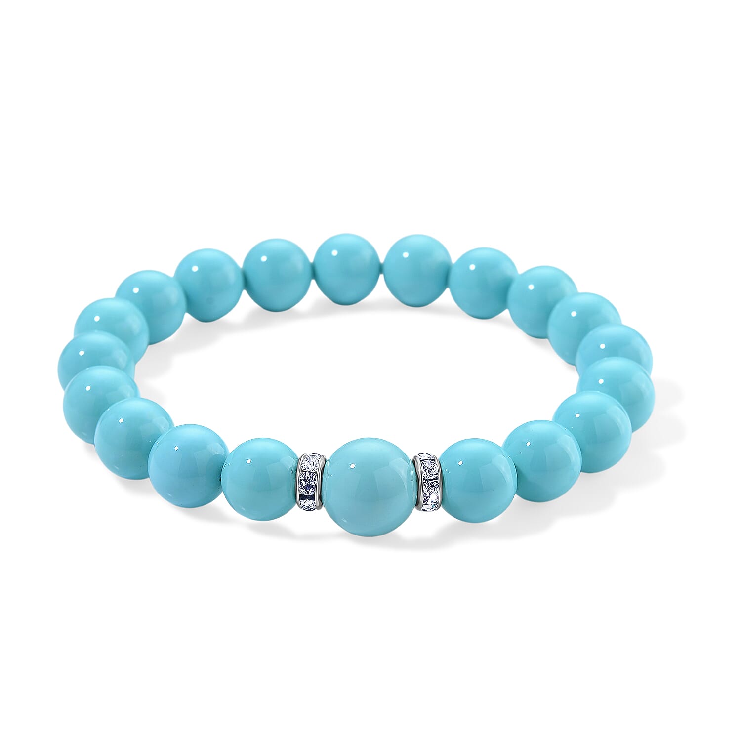 2 Piece Set - Sleeping Beauty Colour Shell Pearl & Austrian White Crystal Earring with Hook & Strechable Bracelet (Size - 7.5) 169.00 Ct.