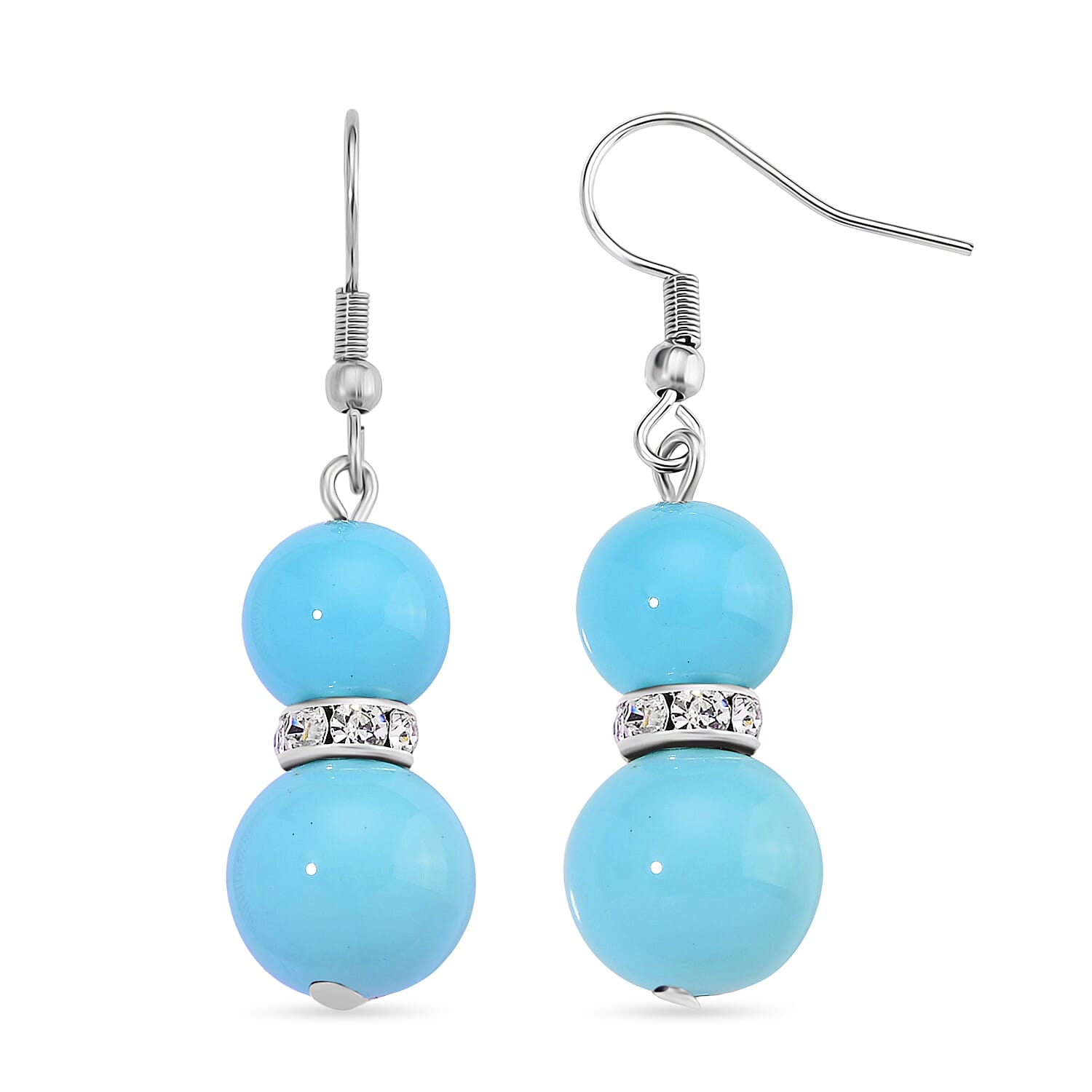 2 Piece Set - Sleeping Beauty Colour Shell Pearl & Austrian White Crystal Earring with Hook & Strechable Bracelet (Size - 7.5) 169.00 Ct.