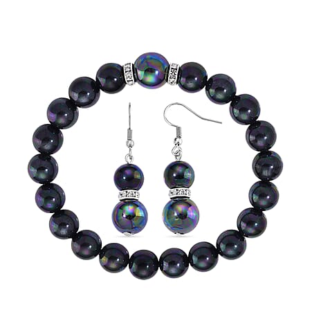 2 Piece Set - Peacock Shell Pearl & Austrian White Crystal Earring with Hook & Strechable Bracelet (Size - 7.5) 169.00 Ct.