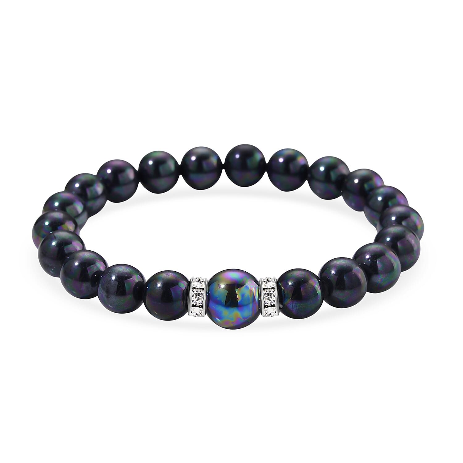 2 Piece Set - Peacock Shell Pearl & Austrian White Crystal Earring with Hook & Strechable Bracelet (Size - 7.5) 169.00 Ct.