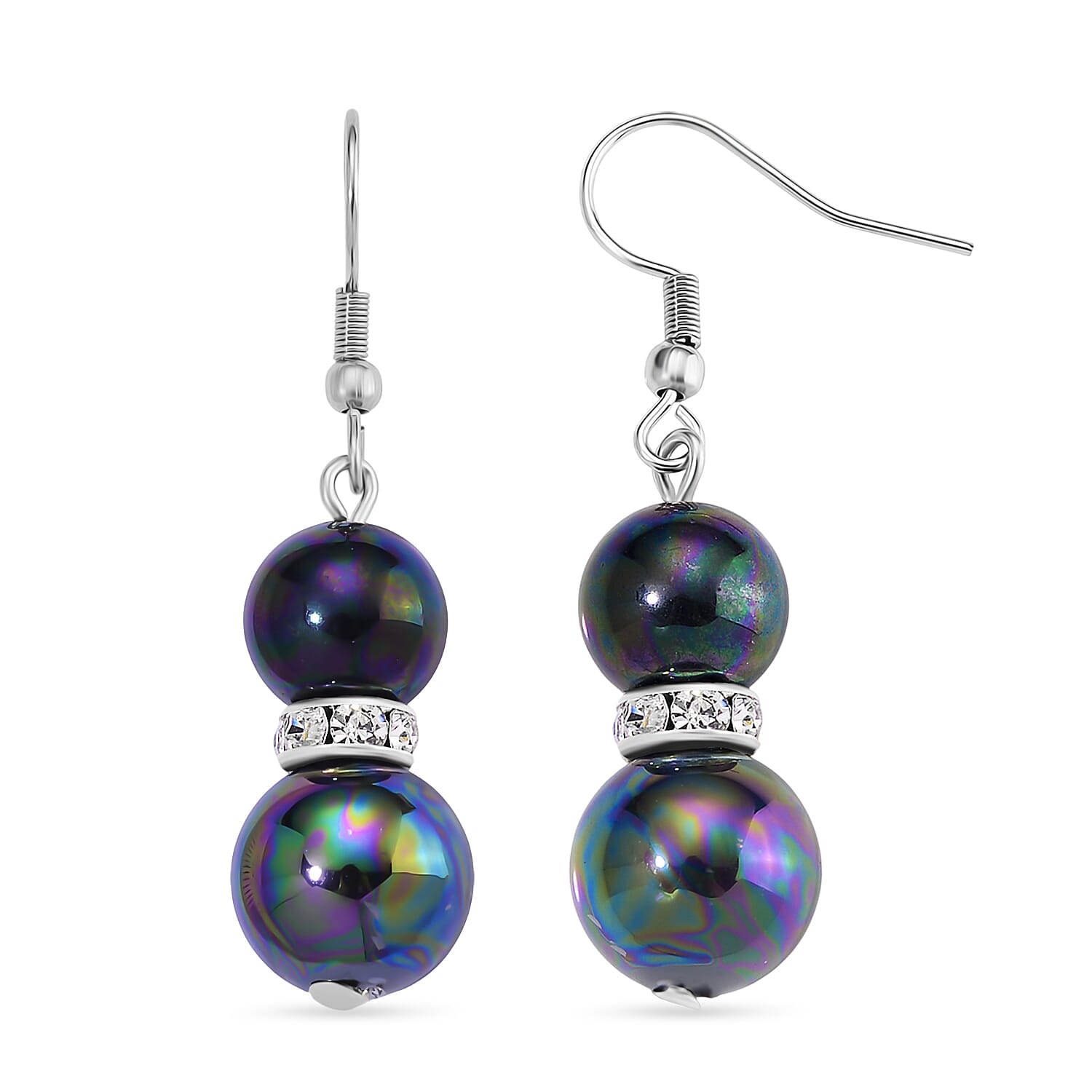 2 Piece Set - Peacock Shell Pearl & Austrian White Crystal Earring with Hook & Strechable Bracelet (Size - 7.5) 169.00 Ct.