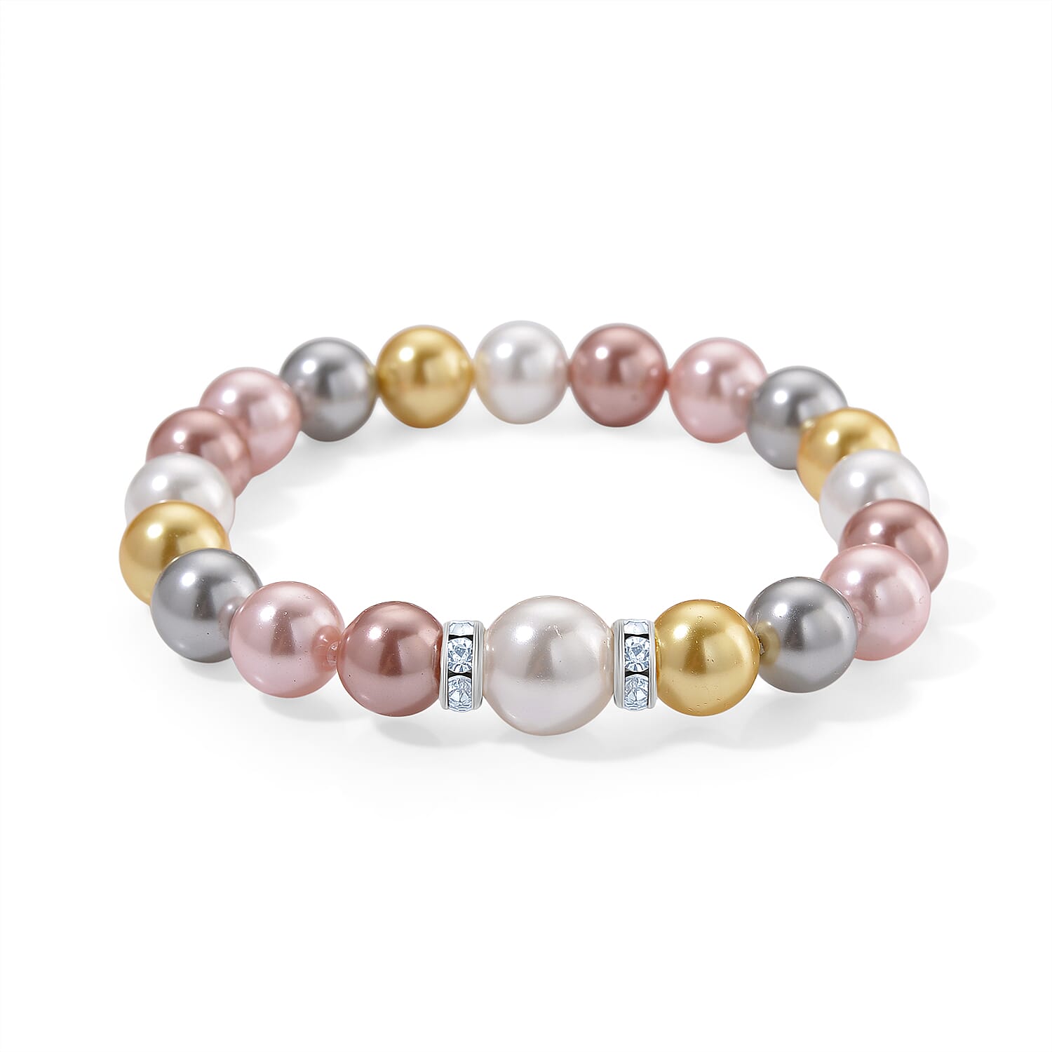 2 Piece Set - Multi Colour Shell Pearl & Austrian White Crystal Earring with Hook & Strechable Bracelet (Size - 7.5) 169.00 Ct.