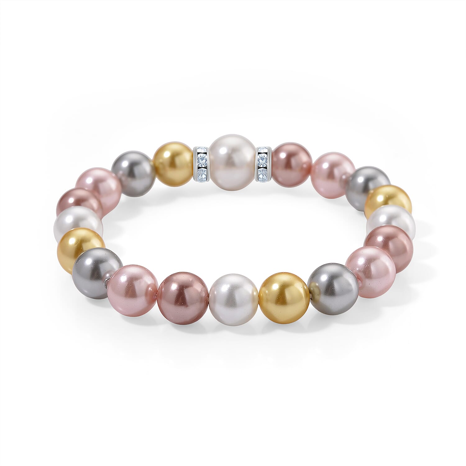 2 Piece Set - Multi Colour Shell Pearl & Austrian White Crystal Earring with Hook & Strechable Bracelet (Size - 7.5) 169.00 Ct.