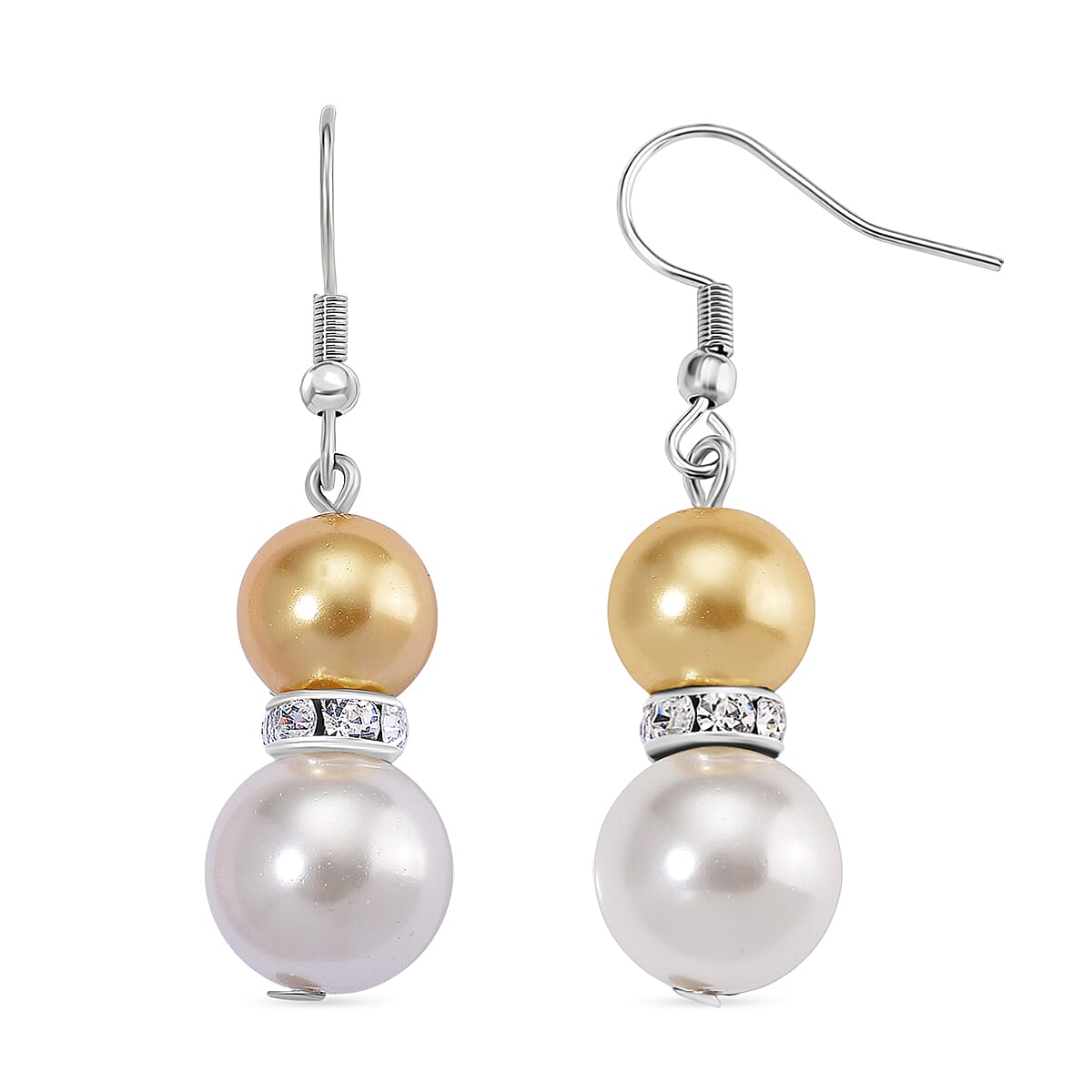 2 Piece Set - Multi Colour Shell Pearl & Austrian White Crystal Earring with Hook & Strechable Bracelet (Size - 7.5) 169.00 Ct.