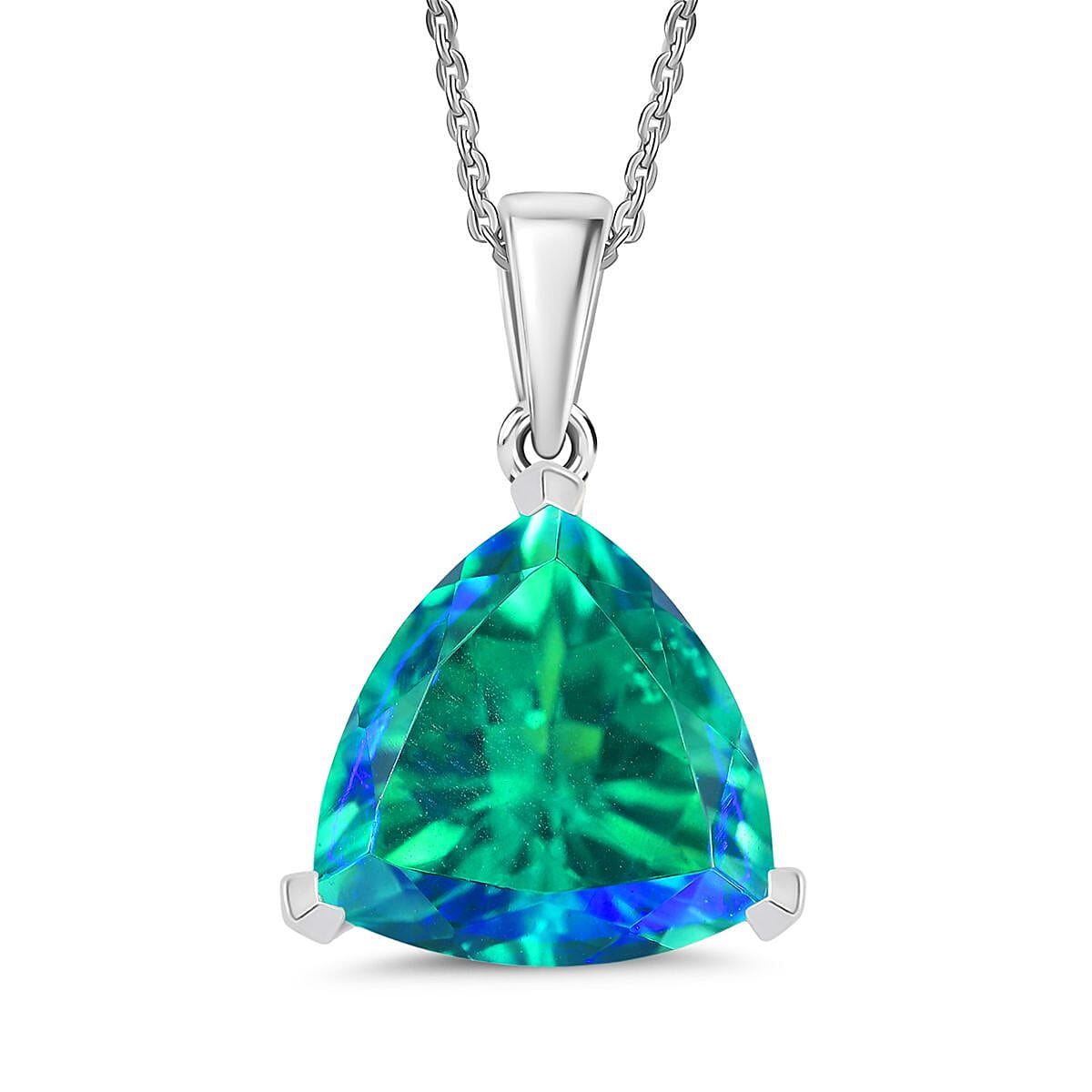 D'joy Peacock Triplet Quartz Pendant with Chain (Size 20) in Rhodium Overlay Sterling Silver 10.21 Ct.