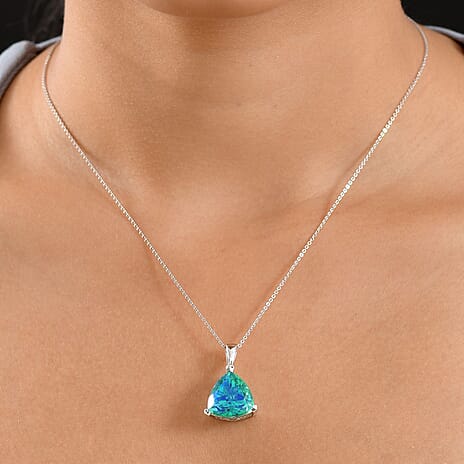 D'joy Peacock Triplet Quartz Pendant with Chain (Size 20) in Rhodium Overlay Sterling Silver 10.21 Ct.