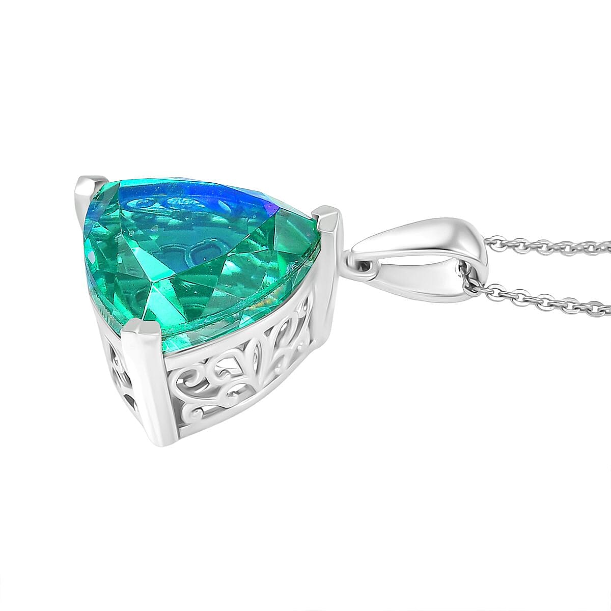 D'joy Peacock Triplet Quartz Pendant with Chain (Size 20) in Rhodium Overlay Sterling Silver 10.21 Ct.