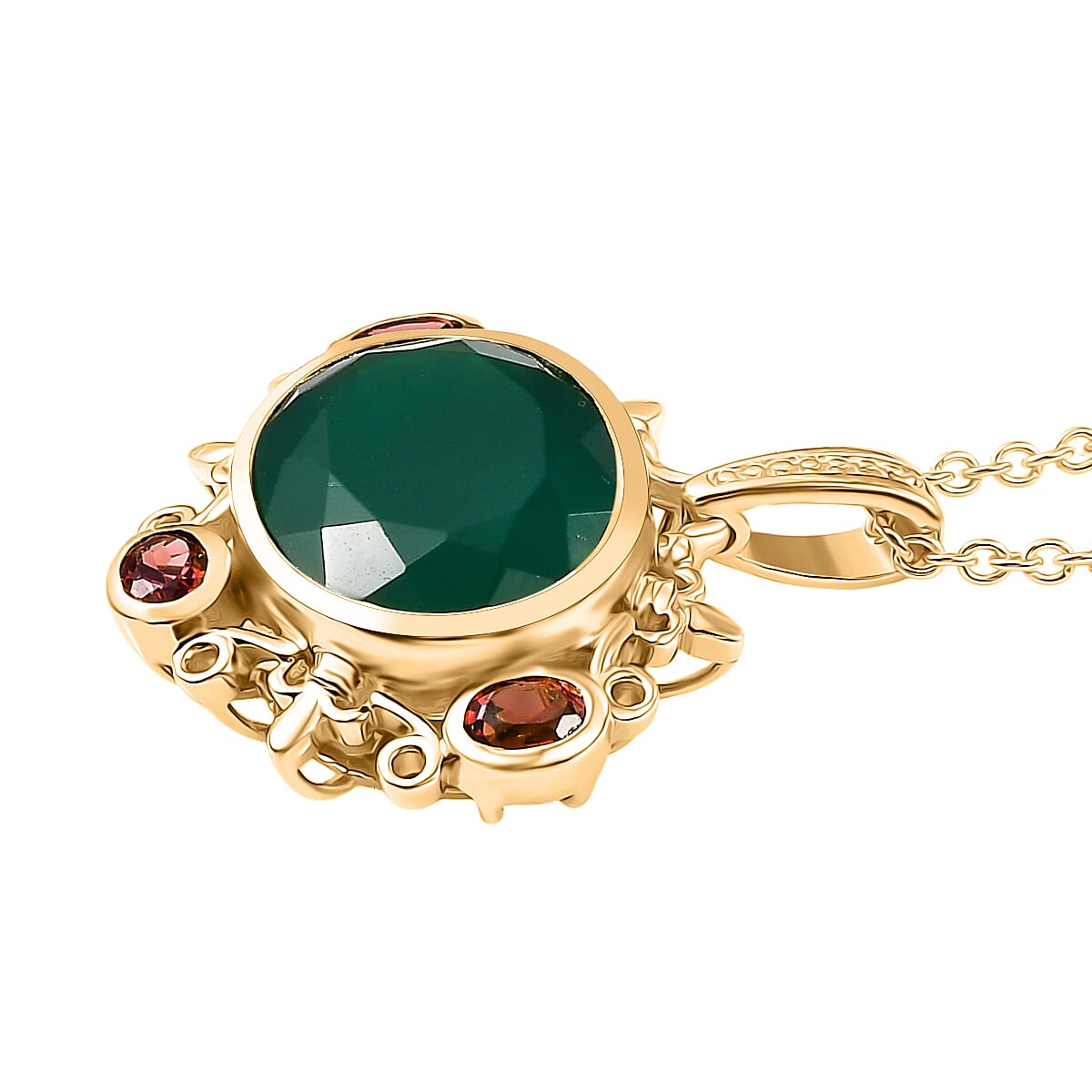 Verde Onyx & Orissa Rose Garnet Pendant with Chain (Size 20) in Yellow Gold Plating 8.40 Ct.