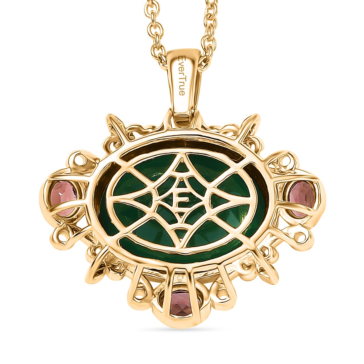 Verde Onyx & Orissa Rose Garnet Pendant with Chain (Size 20) in Yellow Gold Plating 8.40 Ct.