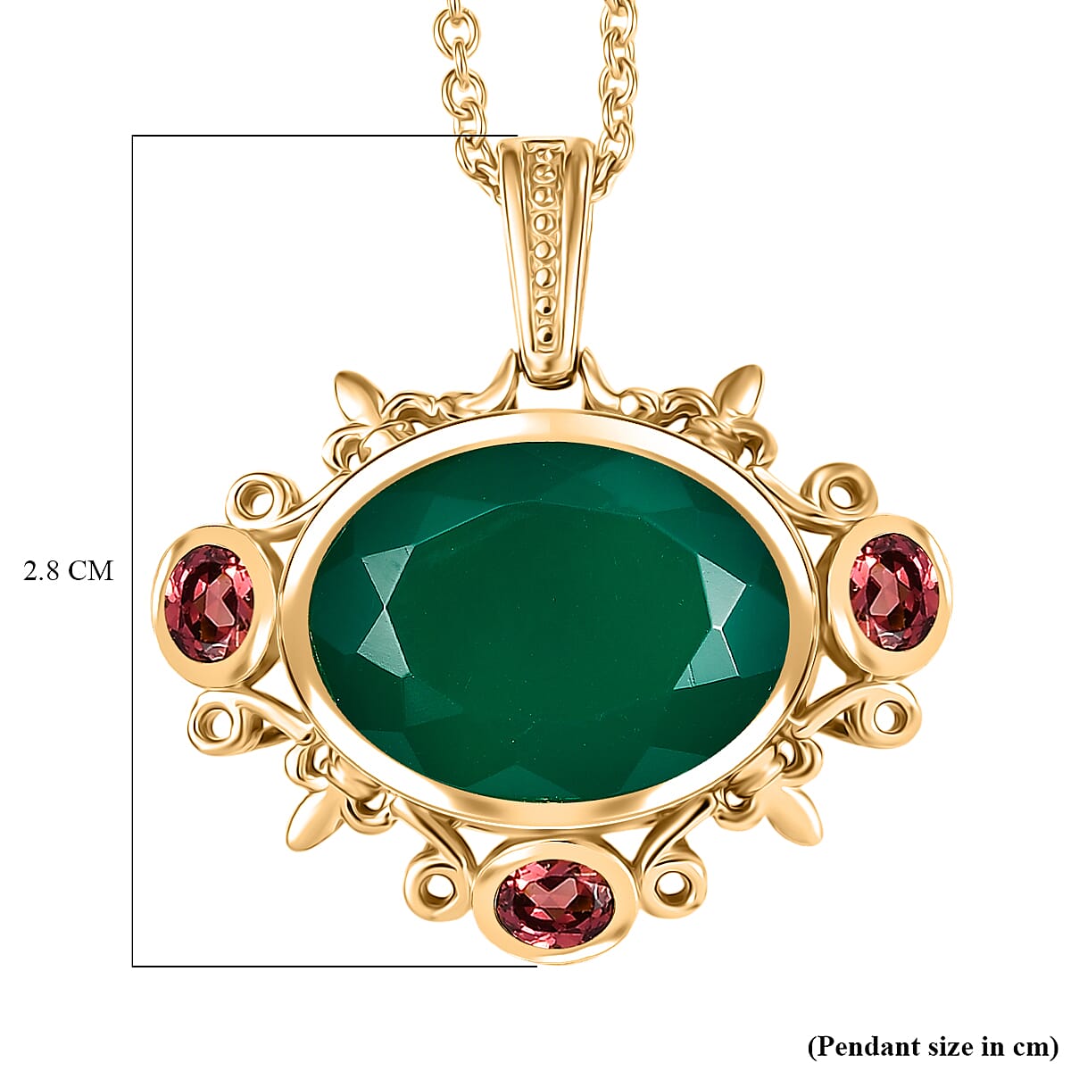 Verde Onyx & Orissa Rose Garnet Pendant with Chain (Size 20) in Yellow Gold Plating 8.40 Ct.