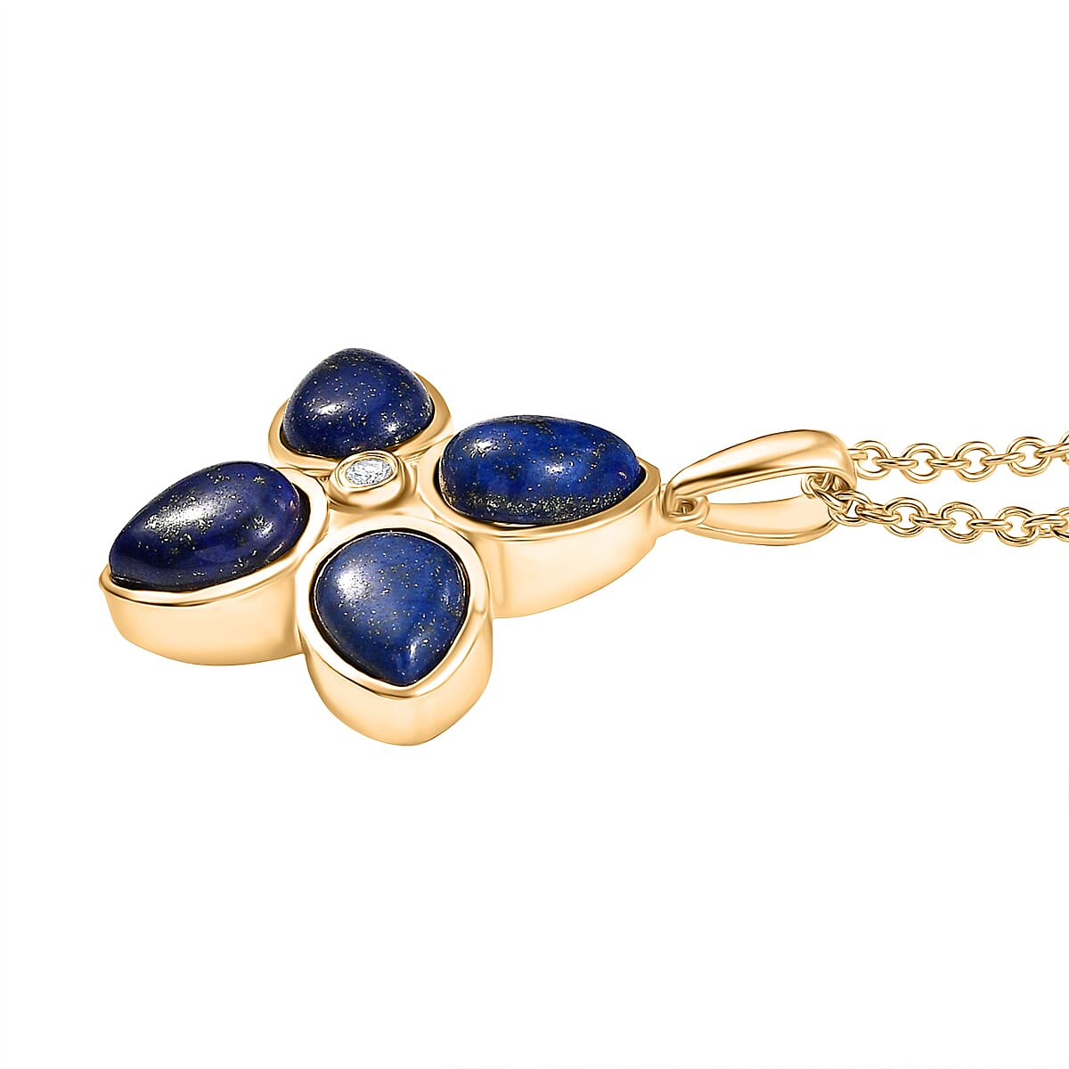 Lapis Lazuli & White Zircon Pendant with Chain (Size 20) in Yellow Gold Plating 6.55 Ct.