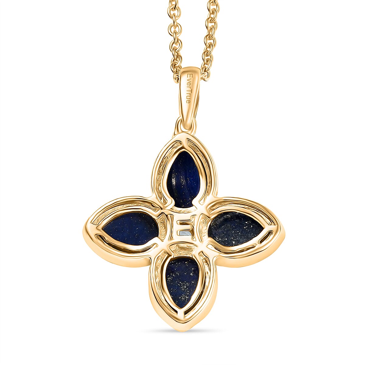 Lapis Lazuli & White Zircon Pendant with Chain (Size 20) in Yellow Gold Plating 6.55 Ct.