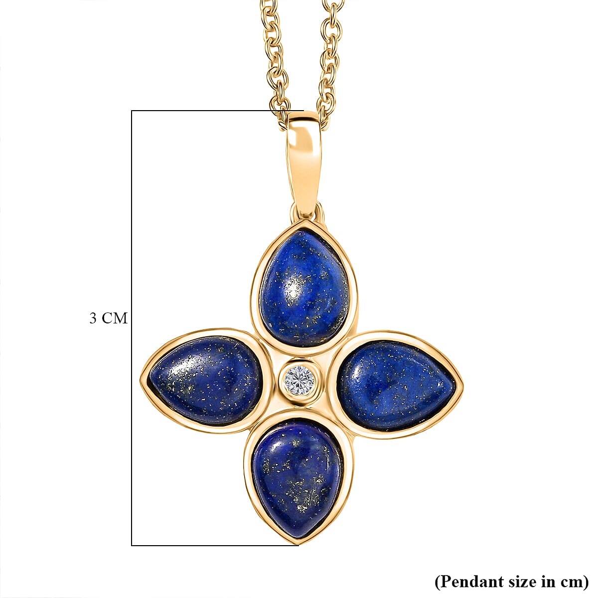 Lapis Lazuli & White Zircon Pendant with Chain (Size 20) in Yellow Gold Plating 6.55 Ct.