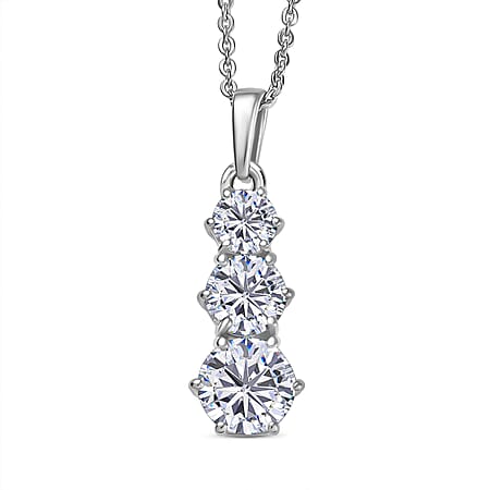 Moissanite Pendant with Chain (Size 20) in Platinum Overlay Sterling Silver 1.38 Ct.