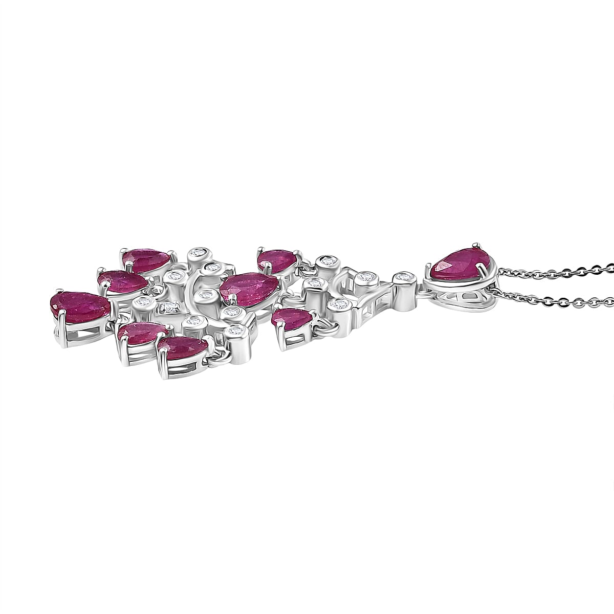 AAA African Ruby & White Zircon Pendant with Chain (Size 20) in Rhodium Overlay Sterling Silver 3.29 Ct, Silver Wt. 6.28 Gms.