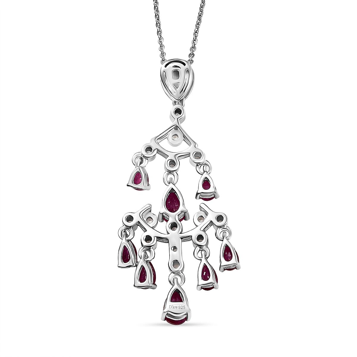 AAA African Ruby & White Zircon Pendant with Chain (Size 20) in Rhodium Overlay Sterling Silver 3.29 Ct, Silver Wt. 6.28 Gms.