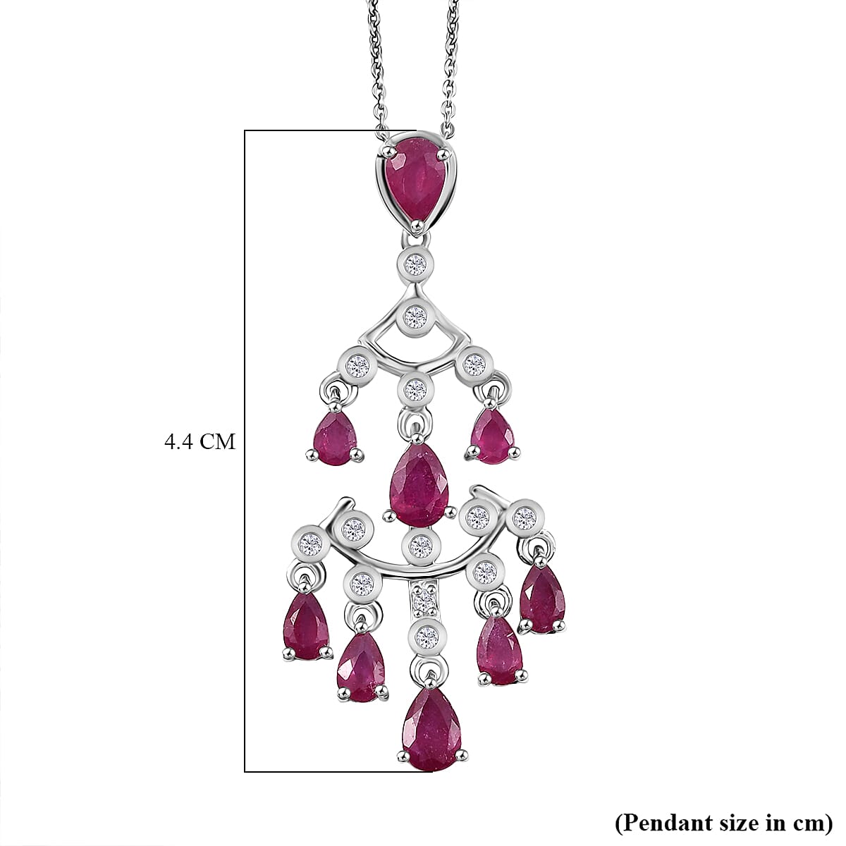 AAA African Ruby & White Zircon Pendant with Chain (Size 20) in Rhodium Overlay Sterling Silver 3.29 Ct, Silver Wt. 6.28 Gms.