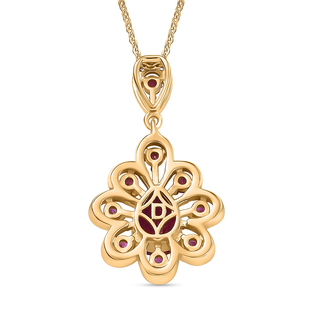 AAA African Ruby & White Zircon Pendant with Chain (Size 20) in 14K Yellow Gold Overlay Sterling Silver 2.29 Ct. AAA African Ruby & White Zircon Pendant with Chain (Size 20) in 14K Yellow Gold Overlay Sterling Silver 2.29 Ct.