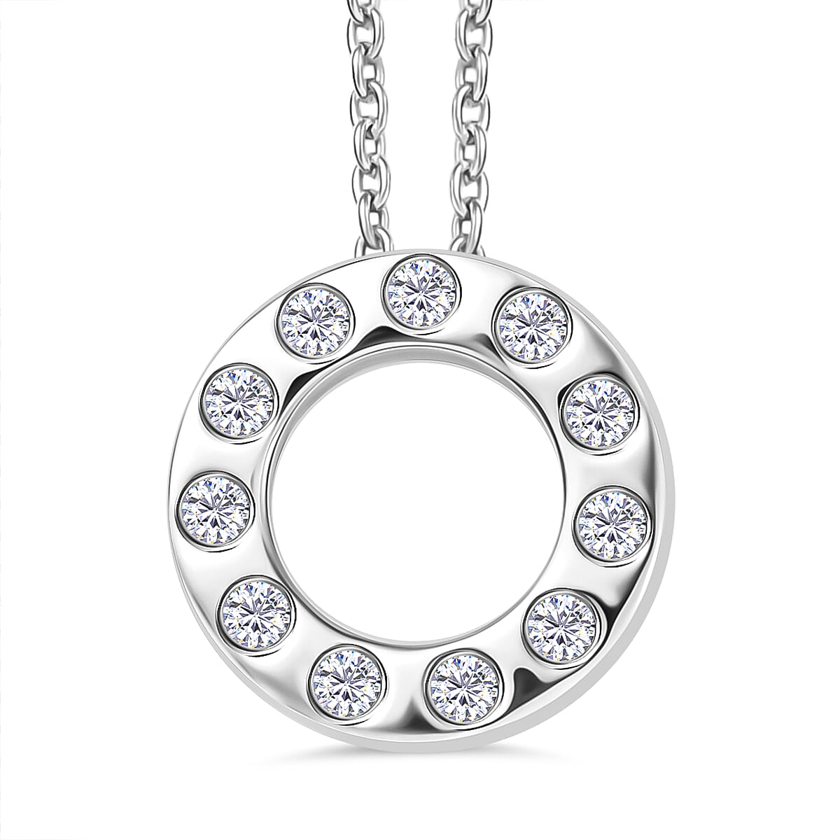 Lab Grown Diamond Pendant with Chain (Size 20) in Rhodium Overlay Sterling Silver  Wt. 5.08 Gms  0.330  Ct.