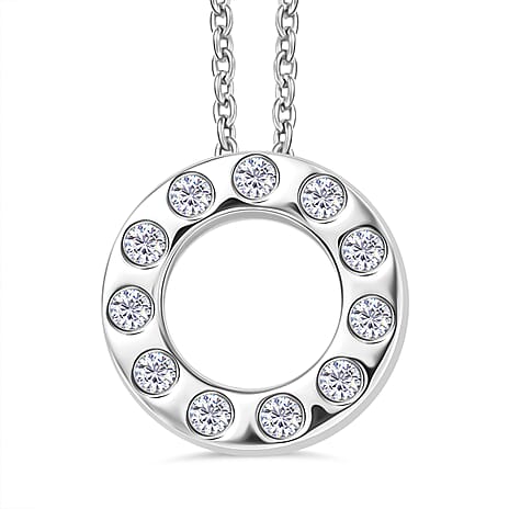 Lab Grown Diamond Pendant with Chain (Size 20) in Rhodium Overlay Sterling Silver  Wt. 5.08 Gms  0.330  Ct.