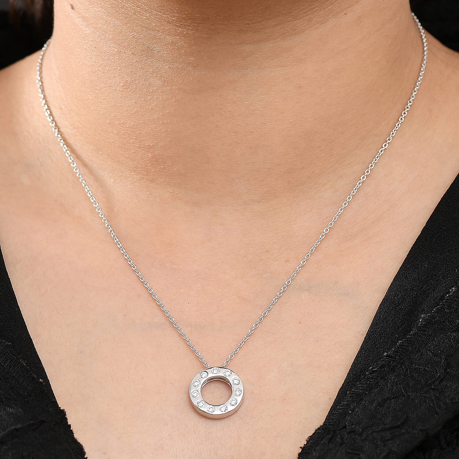 Lab Grown Diamond Pendant with Chain (Size 20) in Rhodium Overlay Sterling Silver  Wt. 5.08 Gms  0.330  Ct.