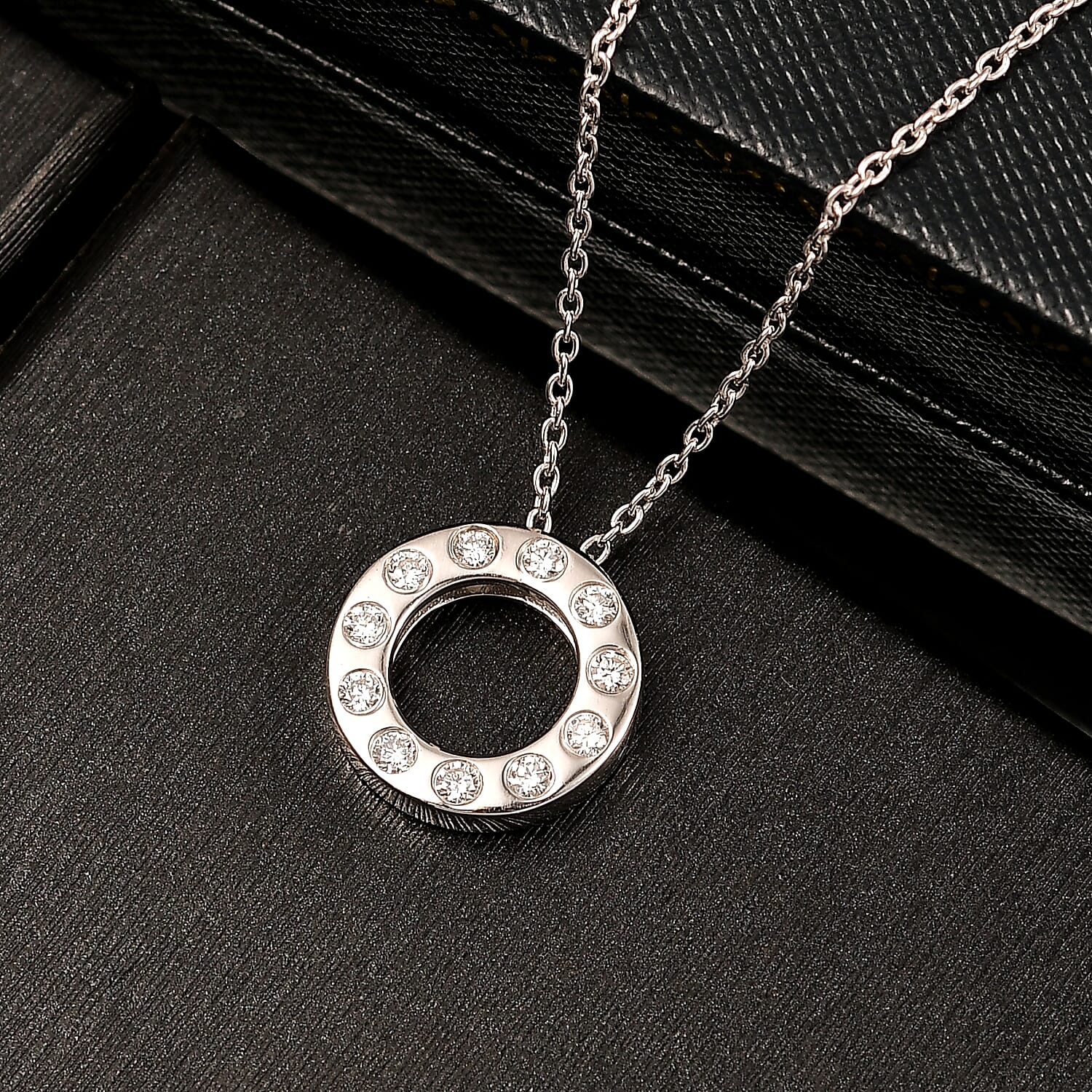 Lab Grown Diamond Pendant with Chain (Size 20) in Rhodium Overlay Sterling Silver  Wt. 5.08 Gms  0.330  Ct.