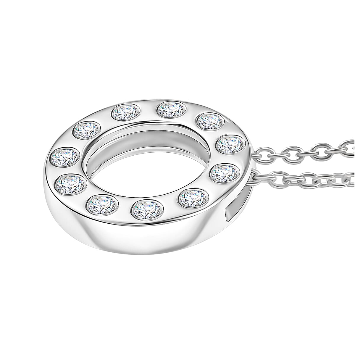 Lab Grown Diamond Pendant with Chain (Size 20) in Rhodium Overlay Sterling Silver  Wt. 5.08 Gms  0.330  Ct.