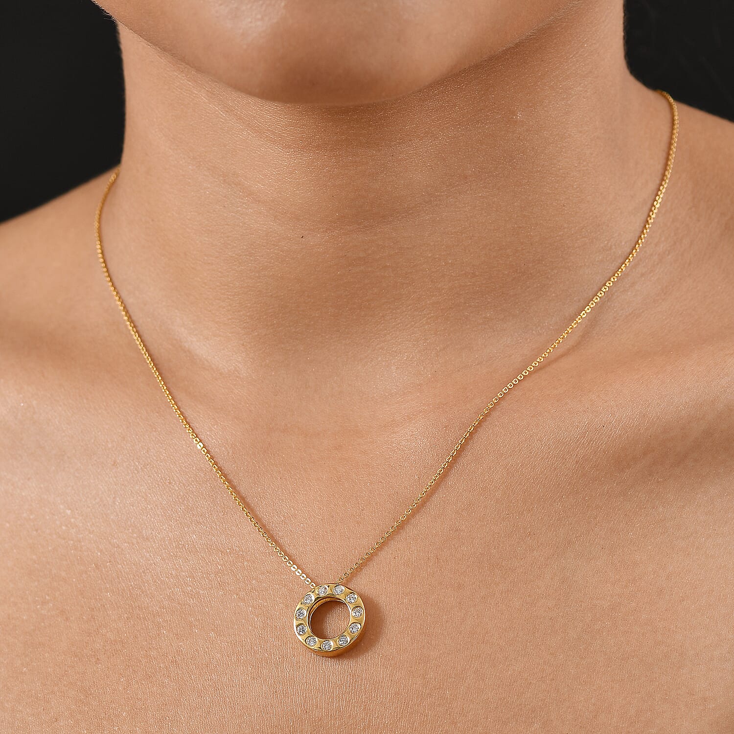 Lab Grown Diamond Pendant with Chain (Size 20) in 18K YG Vermeil Sterling Silver  Wt. 5.08 Gms  0.330  Ct.