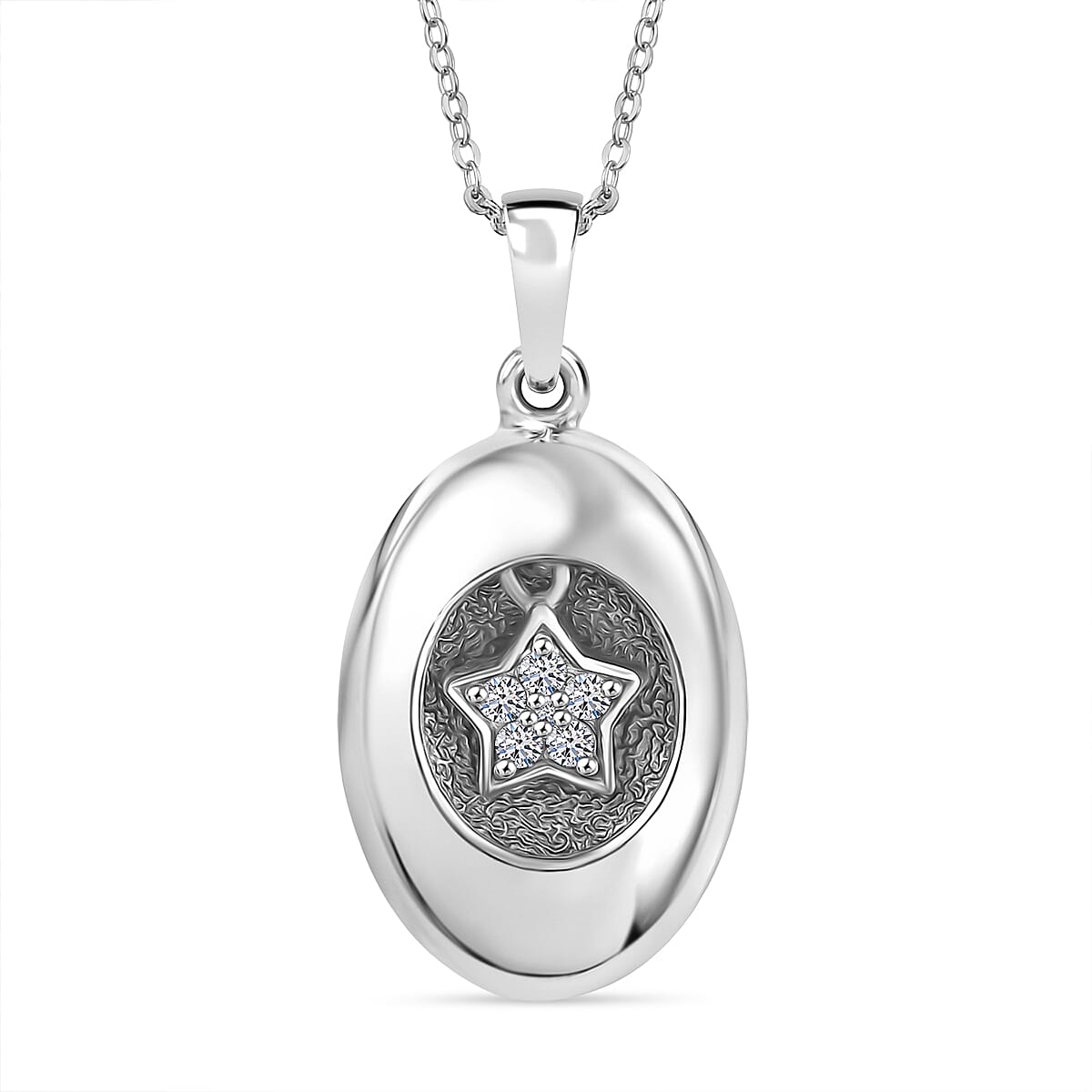 Lab Grown Diamond Pendant with Chain (Size 20) in Rhodium Overlay Sterling Silver 0.01 ct  Silver Wt. 5.4 Gms  0.100  Ct.