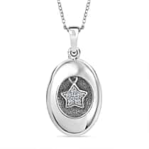 LUXURIANT Lab Grown Diamond Star Pendant with Chain in Rhodium Overlay Sterling Silver, 20 Inch