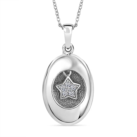 Lab Grown Diamond Pendant with Chain (Size 20) in Rhodium Overlay Sterling Silver 0.01 ct  Silver Wt. 5.4 Gms  0.100  Ct.