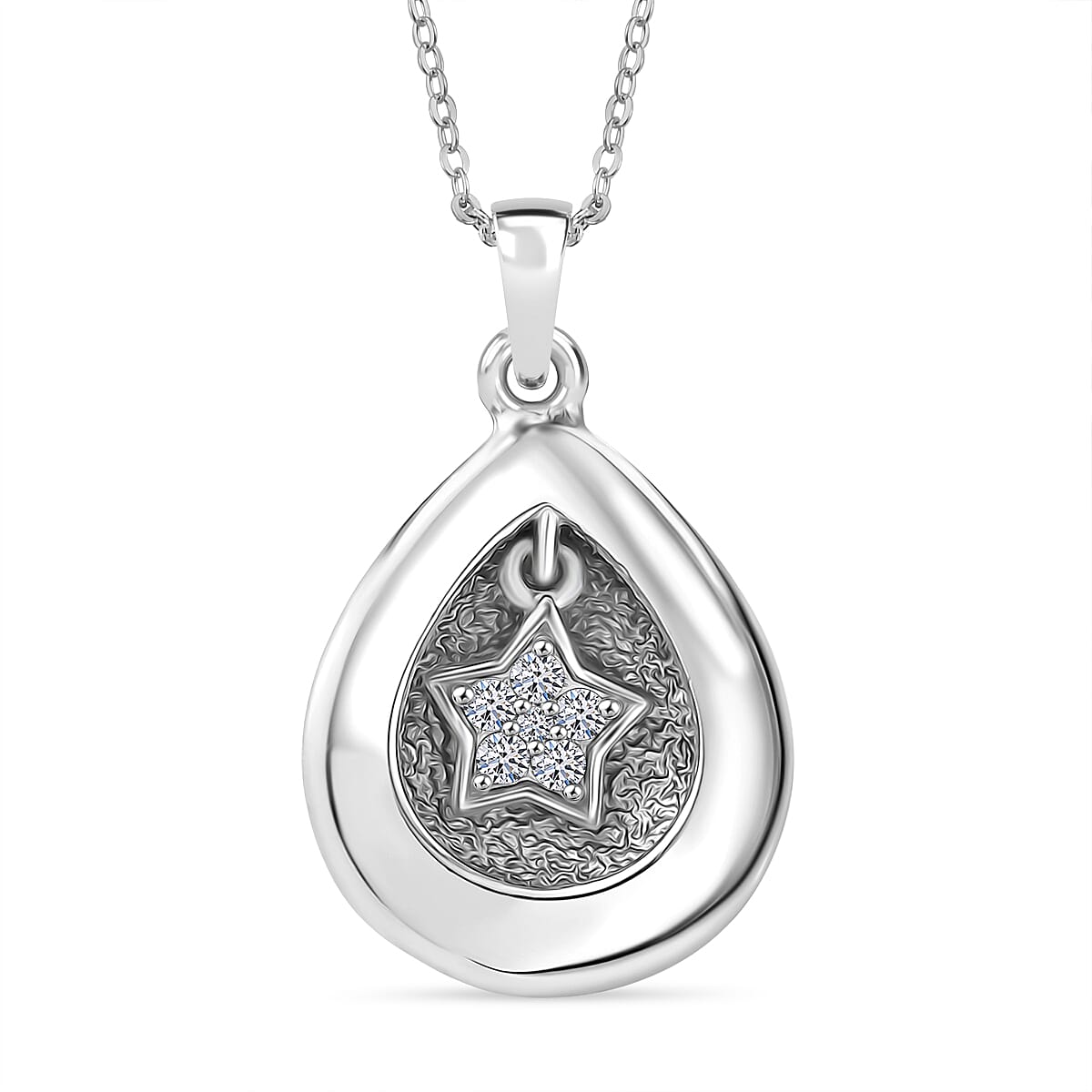 Lab Grown Diamond Pendant with Chain (Size 20) in Rhodium Overlay Sterling Silver 0.01 ct  Silver Wt. 5.4 Gms  0.100  Ct.
