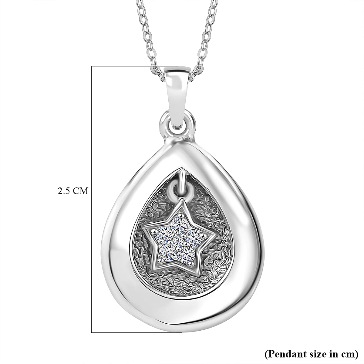 Lab Grown Diamond Pendant with Chain (Size 20) in Rhodium Overlay Sterling Silver 0.01 ct  Silver Wt. 5.4 Gms  0.100  Ct.